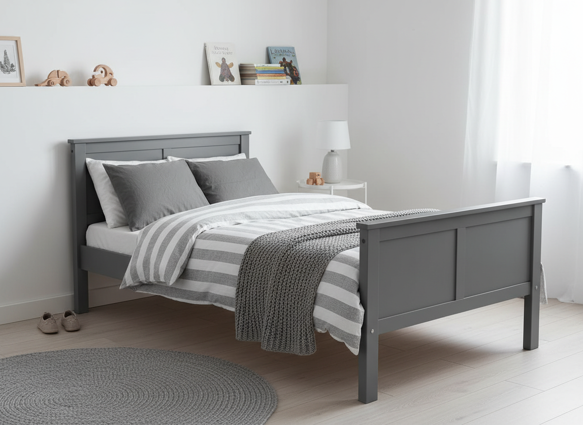 Grey Wooden Bed