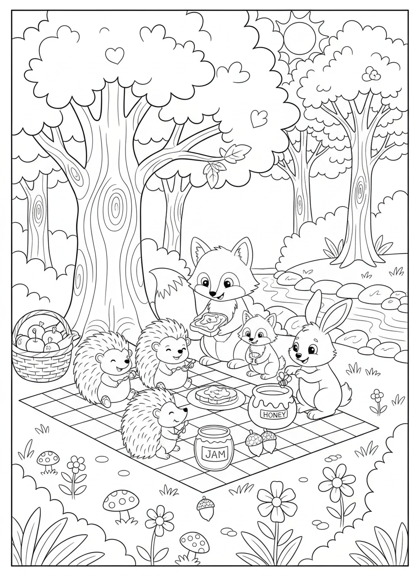 Placeholder illustration for Forest Friends Picnic colouring sheet